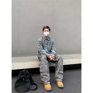 C05-P31 美式Cleanfit高街定制破坏边伐木水洗格子长袖衬衫图片