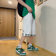 华夫格翻边搭扣格子短裤港风2025夏季男女休闲百搭七分裤K27-P28，男装牛仔裤，星座310B-1