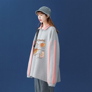 中性风 2026秋季新品半拉链宽松卡通印花情侣卫衣外套B208p55控68图片