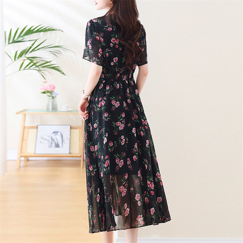 茶歇法式气质碎花连衣裙女2025夏季新款收腰显瘦时尚洋气长裙,女装连衣裙,艾米