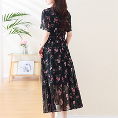 茶歇法式气质碎花连衣裙女2025夏季新款收腰显瘦时尚洋气长裙，女装连衣裙，艾米