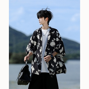 水墨花卉短袖花衬衫冰丝度假痞帅衬衣高级感夏威夷外套DC5015/P35图片