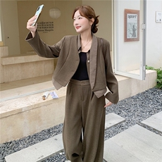 小香风卡其色毛呢套装女冬高级感加棉内胆外套半身裙气质两件套，女装套装/套裙，2C218