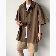 日系复古工装短袖衬衫2024夏季新款潮牌纯色衬衣男现货W8170-P26，男装衬衫，星座512-4