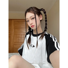 夏季美式高街重磅纯棉三条杠织带插肩撞色男女短袖T恤CZ97-特P25，男装T恤，电商A486