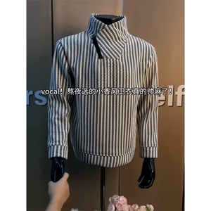 高品质春装新款老钱风美式高街鱼骨纹斜拉链解构高领卫衣长袖t恤图片