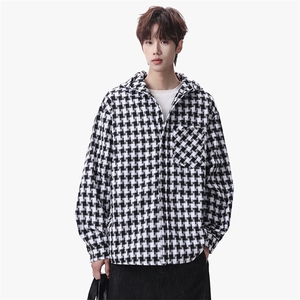 衬衫男春季新款港风宽松连帽大码格子长袖衬衣CS1981-P42图片