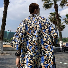 夏季短袖夏威夷印花衬衫男碎花时尚痞帅韩版宽松潮流海边度假，男装衬衫，星座1013