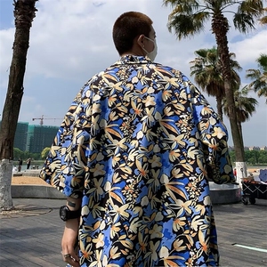 夏季短袖夏威夷印花衬衫男碎花时尚痞帅韩版宽松潮流海边度假图片