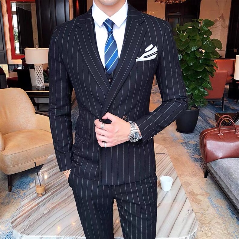 两粒双排扣条纹西装礼服三件套男7001-P285,男装西服套装,星座1012