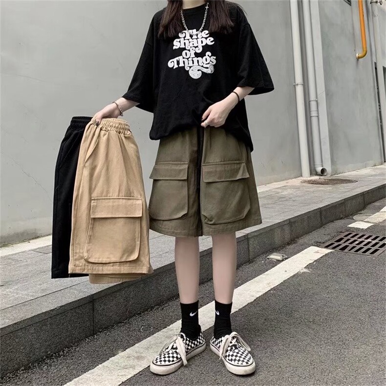 夏季2022新款高腰工装短裤宽松五分裤女直筒DK31P42图片
