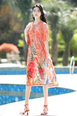 现货真丝绉连衣裙，女装连衣裙，欧雅斯丹·尔