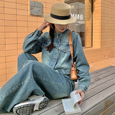 美式复古风穿搭牛仔套装女春夏秋超火好看高级感外套阔腿裤两件套，女装套装/套裙，浙宝305