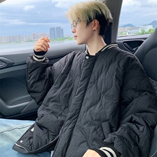 菱形格棉衣男冬季情侣棒球棉服加厚棉袄外套M6077P110控148，男装棉衣，电商A157
