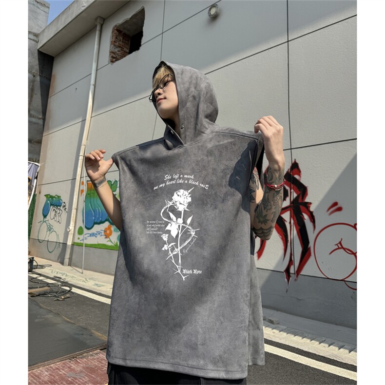麂皮绒连帽背心坎肩男T恤美式港风JLB420-P30控48图片