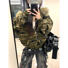 网图美式大毛领迷彩连帽卫衣外套加绒开衫情侣A025-QY16039-P88，女装短外套，电商A025
