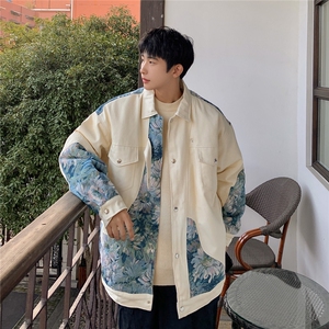 1港风刺绣拼接设计棉衣男大码M-5XL夹克棉服外套男8706P115控158图片