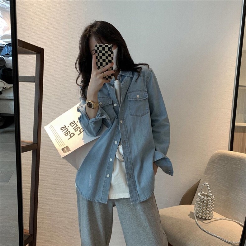 复古牛仔衬衫，女装衬衫，XTZ style