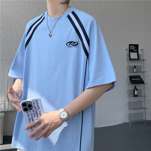 夏季新款美式潮流刺绣落肩宽松休闲短袖T恤B315-ST004-特p35控68图片