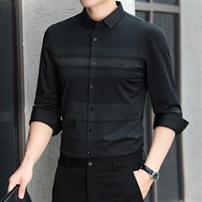 长袖衬衫男2023秋季季新款商务休闲衬衣潮流条纹上衣中年男士寸衫，男装衬衫，电商B212（原钱塘6029）