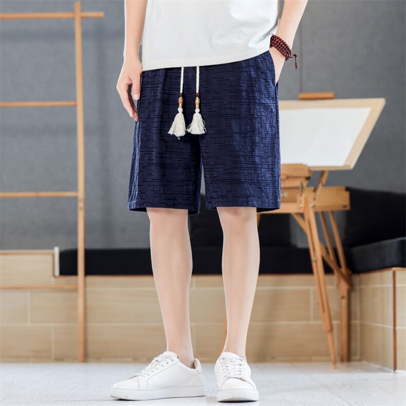 夏季风男短裤棉麻纯色纯色五分裤休闲裤直筒A266-1-KZ883-P40图片
