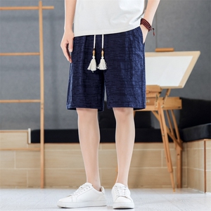 夏季风男短裤棉麻纯色纯色五分裤休闲裤直筒A266-1-KZ883-P40图片