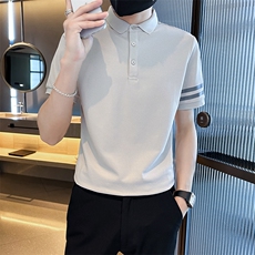 高级感2026夏季条纹织带设计短袖翻领Polo衫轻奢T0251-P55，男装T恤，电商D342