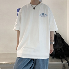 潮牌五分袖t恤男女ins潮港风嘻哈夏季半袖包边毛巾绣上衣DT08P32，男装T恤，星座1116-2