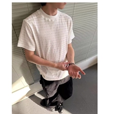 夏季静奢肌理混纺提花短袖t恤男黑色高级感痞帅修身圆领半袖男女，男装T恤，星座506A