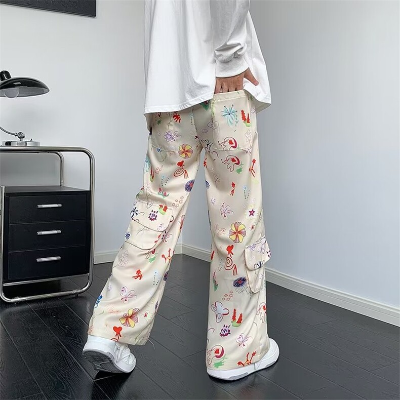 美式涂鸦印花工装长裤男女高腰宽松直筒休闲裤HK118P45,男装休闲裤,星座1116-2