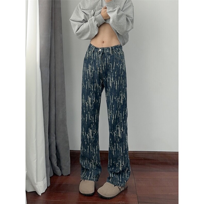 B221 美式ins高街暗黑宽松直筒提花牛仔裤LK24398-特P52控88图片