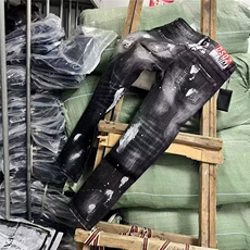 美式高街假破洞修身男女轻奢穿搭泼墨牛仔裤NH131P51，男装牛仔裤，星座1112-1
