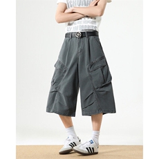 美式复古七分工装裤男女款夏季设计感阔腿裤休闲中裤DK83-P50，男装工装外套，星座308B-1