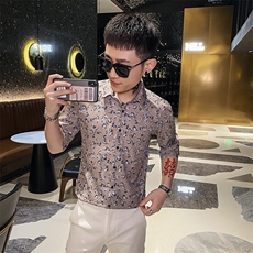 312A-115-P55新款社会小伙中袖衬衫韩版潮流男士五分袖衬衣B，男装T恤，星座312A-5