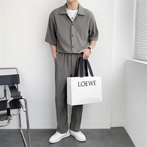 朝风夏季新款短袖衬衫套装五分袖衬衣A328-2236-P105K145,男装休闲套装,星座406