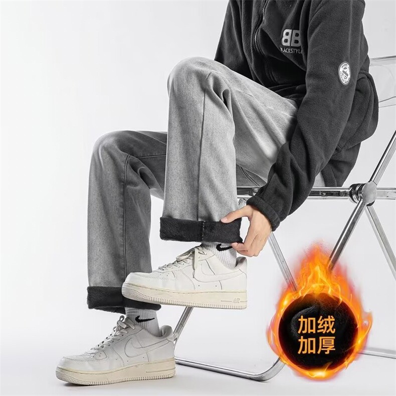 美式灰色直筒加绒男潮牌cIeanfit水洗复古长裤子K7055-1#P45网图，男装卫衣，电商B245