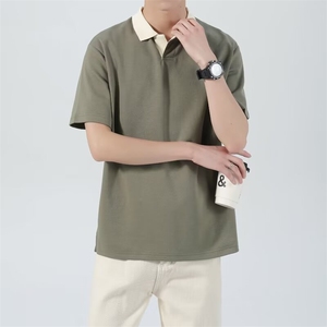 夏季拼色翻领套头短袖男士垂感半袖POLO衫冰丝T恤上衣服 TA09图片