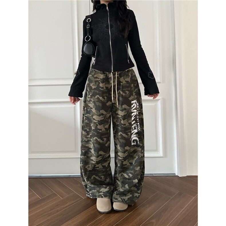 DHSS美式复古字母印花迷彩休闲裤男女宽松直筒运动显瘦百搭长裤,男装休闲裤,星座506A