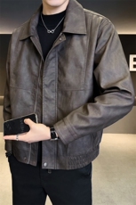 加绒皮衣外套男秋冬季2025新款机车PU皮夹克7717-P165，男装夹克，电商D327