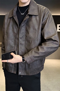 加绒皮衣外套男秋冬季2025新款机车PU皮夹克7717-P165图片