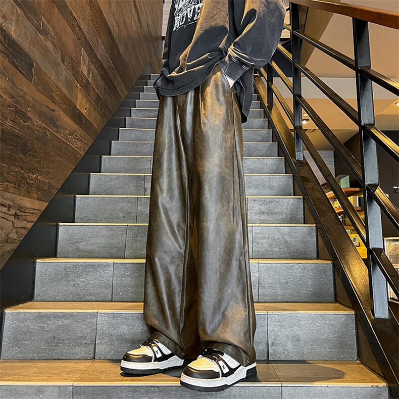 8XL-M特大码皮裤男直通休闲裤软软PU皮宽松阔腿男K9102P75控95，男装皮裤，电商D206-1