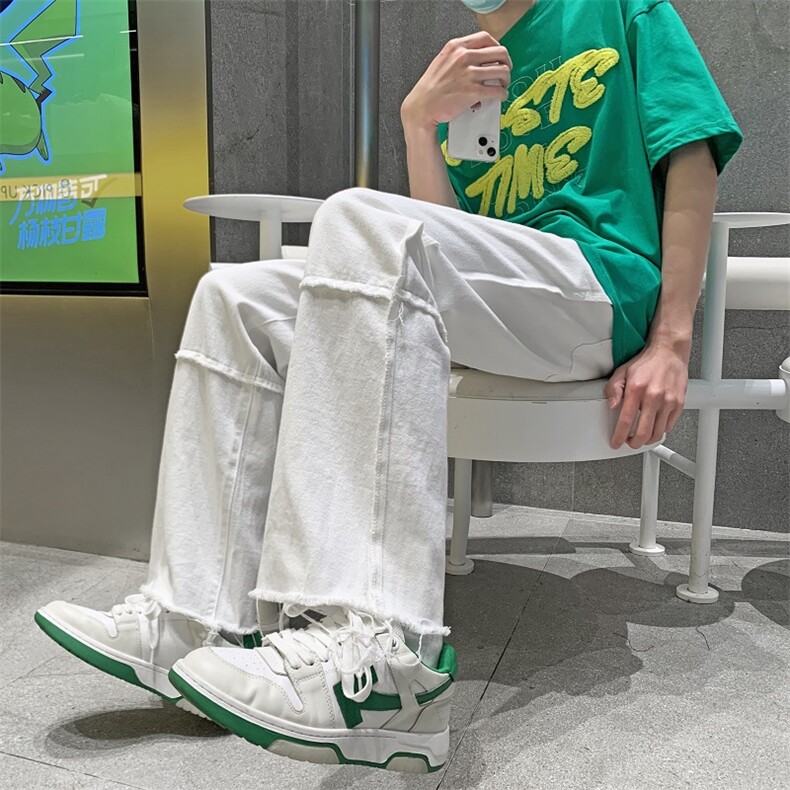 拼接牛仔裤男休闲长裤子夏款设计感小众直筒裤N0717-P40图片