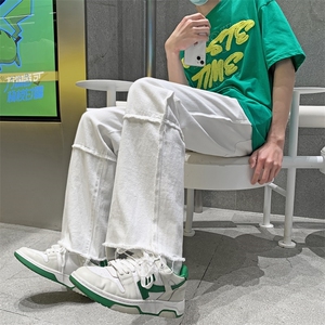 拼接牛仔裤男休闲长裤子夏款设计感小众直筒裤N0717-P40图片