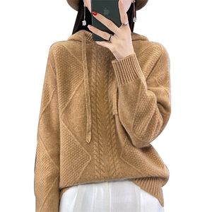 2025重磅秋冬加厚长袖针织衫连帽毛衣女宽松休闲帽衫百搭休闲上衣图片