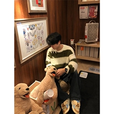 网图有货秋冬条纹圆领毛衣男女慵懒风情侣水貂绒针织衫A1054-P50，男装针织衫/毛衣，星座1505