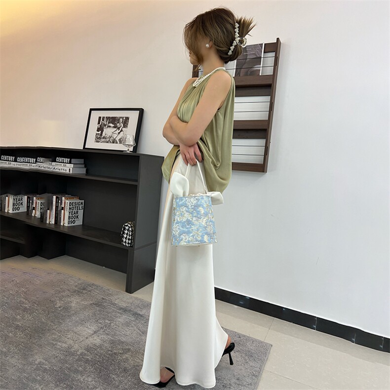 加长版~醋酸缎面高级感中长款包臀A子裙女松紧高腰显瘦半身裙女图片