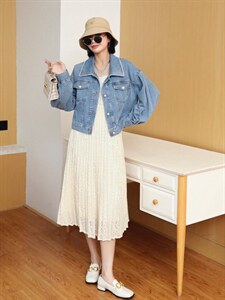 春装牛仔配吊带连衣裙,女装背心吊带,抒适