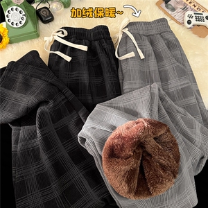 重磅加厚北极绒宽松格子休闲裤男士加绒保暖长裤 K6618J厚-特P50图片
