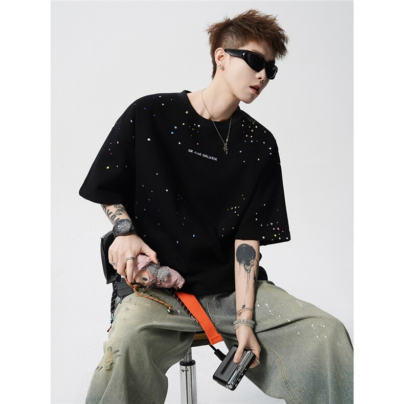 重磅280G夏季短袖烧花工艺D329-QM901-P45-控68，男装T恤，电商D329