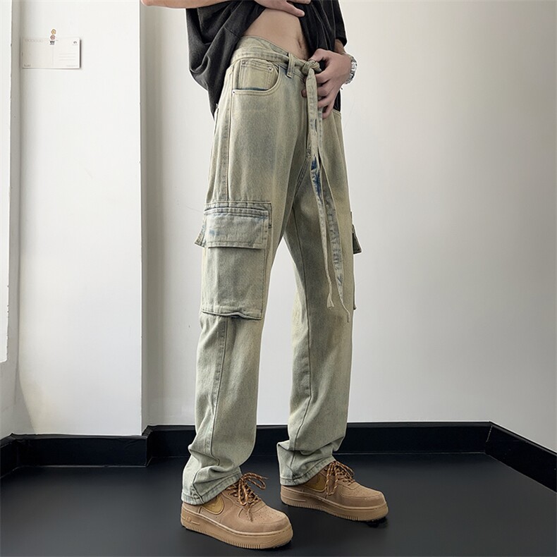 美式高街复古多口袋工装裤男士ins潮宽松直筒牛仔裤N06088-P48,男装牛仔裤,星座308B-1